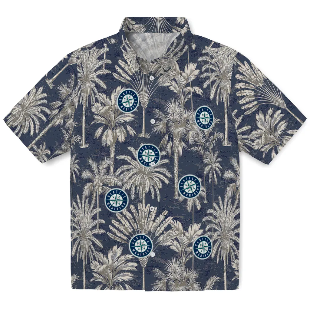 Seattle Mariners Hawaiian Shirt - Vintage Palm Tree seattle mariners palm shadows navy blue hawaiian shirts best selling