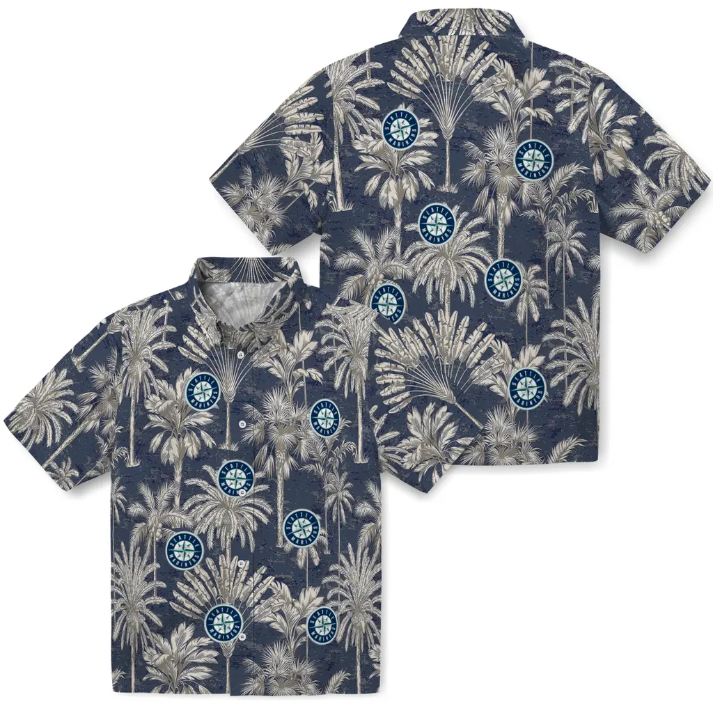 Seattle Mariners Hawaiian Shirt - Vintage Palm Tree seattle mariners palm shadows navy blue hawaiian shirts high quality