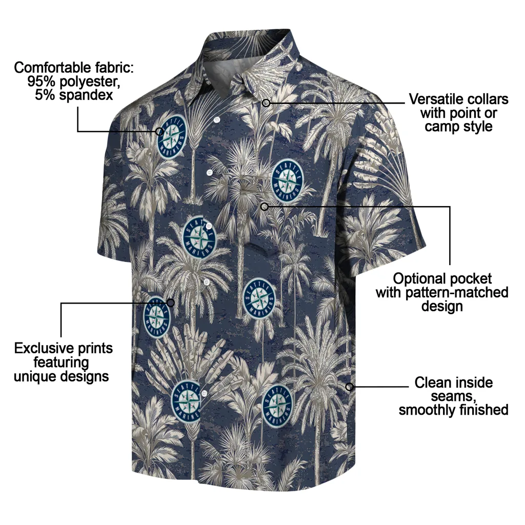 Seattle Mariners Hawaiian Shirt - Vintage Palm Tree seattle mariners palm shadows navy blue hawaiian shirts new arrival