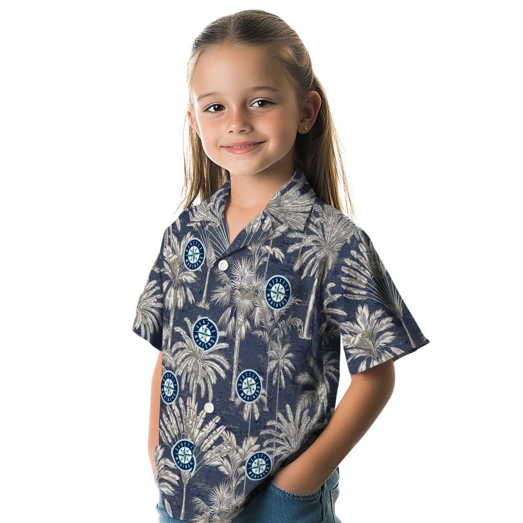 Seattle Mariners Hawaiian Shirt - Vintage Palm Tree seattle mariners palm shadows navy blue hawaiian shirts premium grade