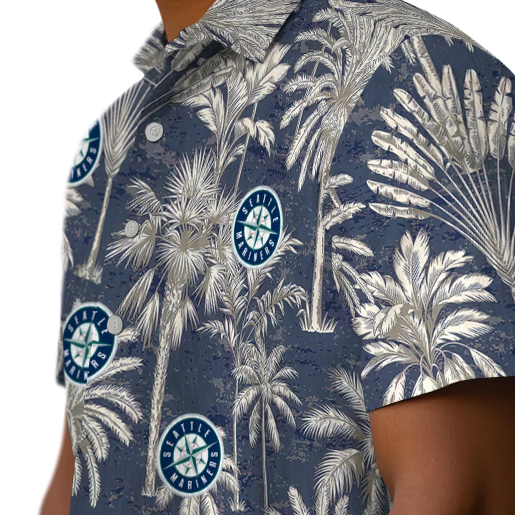 Seattle Mariners Hawaiian Shirt - Vintage Palm Tree seattle mariners palm shadows navy blue hawaiian shirts trendy