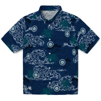 seattle mariners wave palm navy blue hawaiian shirts best selling