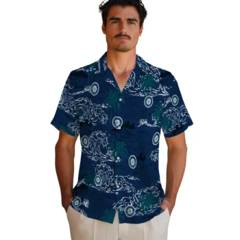 seattle mariners wave palm navy blue hawaiian shirts fashion forward