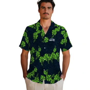 seattle seahawks hibiscus petals blue hawaiian shirts fashion forward