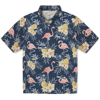 seattle seahawks flamingo hibiscus navy hawaiian shirts best selling