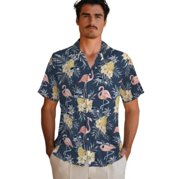 seattle seahawks flamingo hibiscus navy hawaiian shirts fashion forward