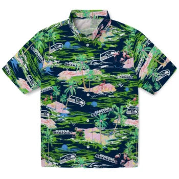 seattle seahawks flamingo retreat blue hawaiian shirts best selling