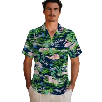 seattle seahawks flamingo retreat blue hawaiian shirts fashion forward