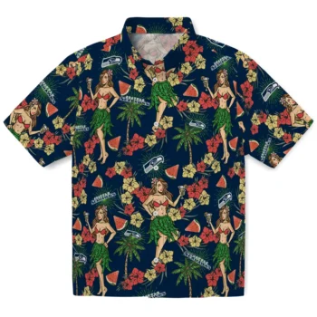 seattle seahawks hawaiian girls design blue hawaiian shirts best selling