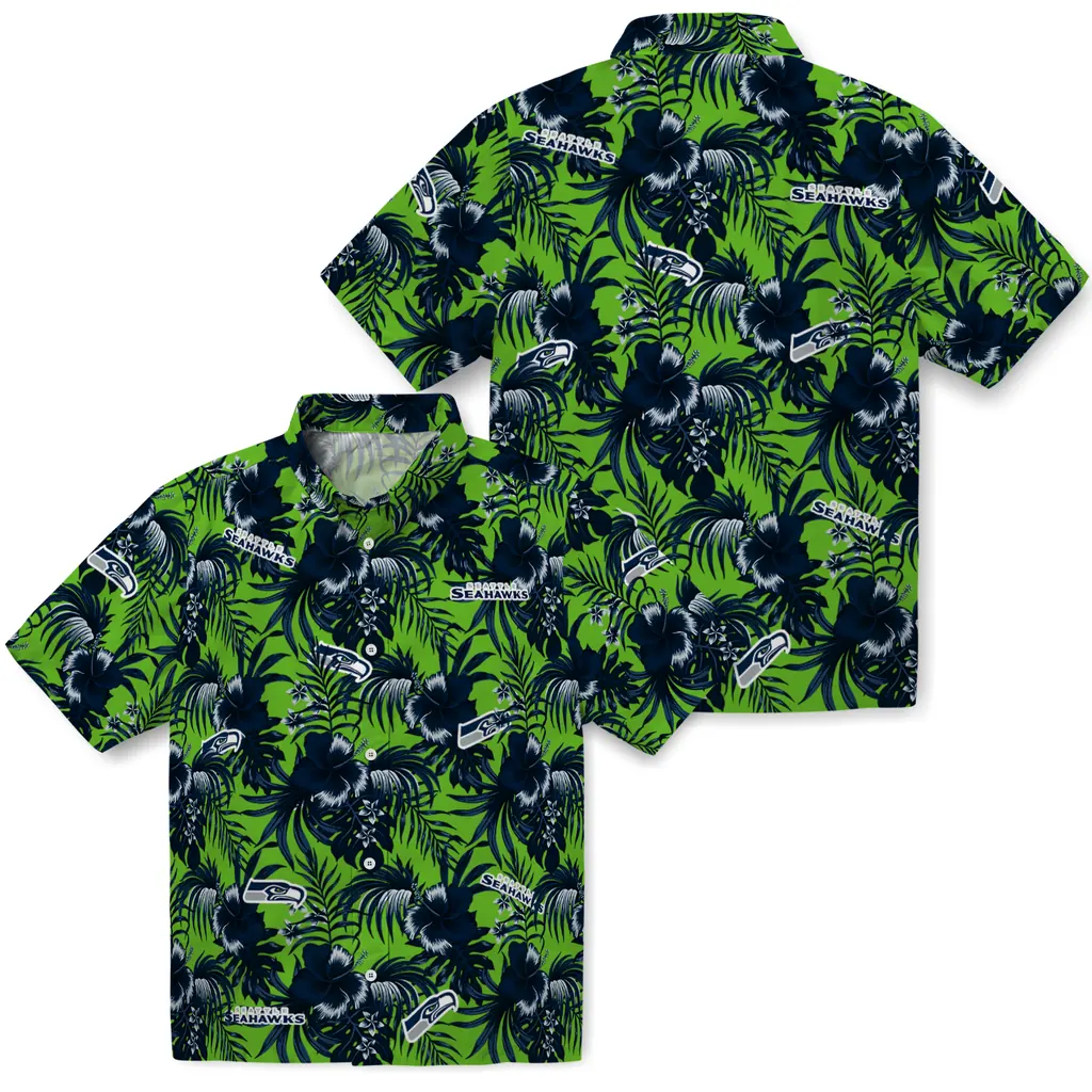Seattle Seahawks Hawaiian Shirt - Hibiscus Exotic seattle seahawks hibiscus exotic blue hawaiian shirts high quality