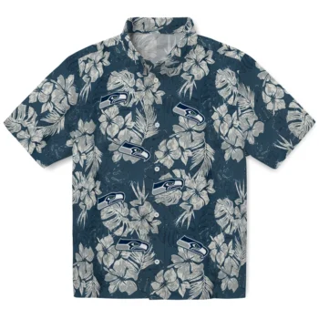 seattle seahawks hibiscus flowers navy blue hawaiian shirts best selling