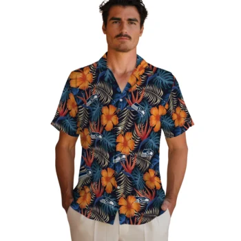 seattle seahawks hibiscus foliage hawaiian shirts fashion forward