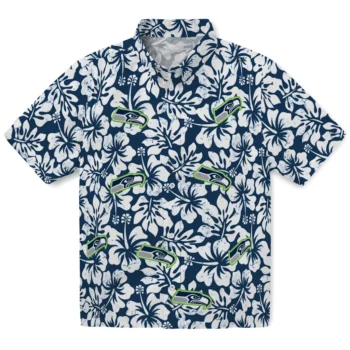 seattle seahawks hibiscus motif blue white hawaiian shirts best selling
