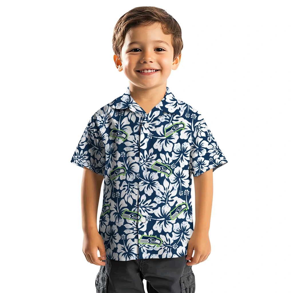 Seattle Seahawks Hawaiian Shirt - Hibiscus Motif seattle seahawks hibiscus motif blue white hawaiian shirts top rated