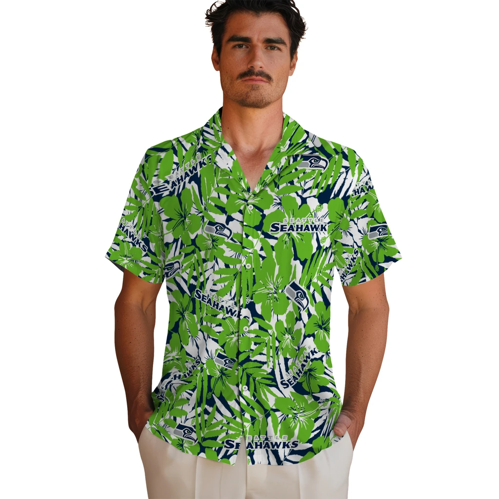 Seattle Seahawks Hawaiian Shirt - Hibiscus Overlay seattle seahawks hibiscus overlay hawaiian shirts fashion forward