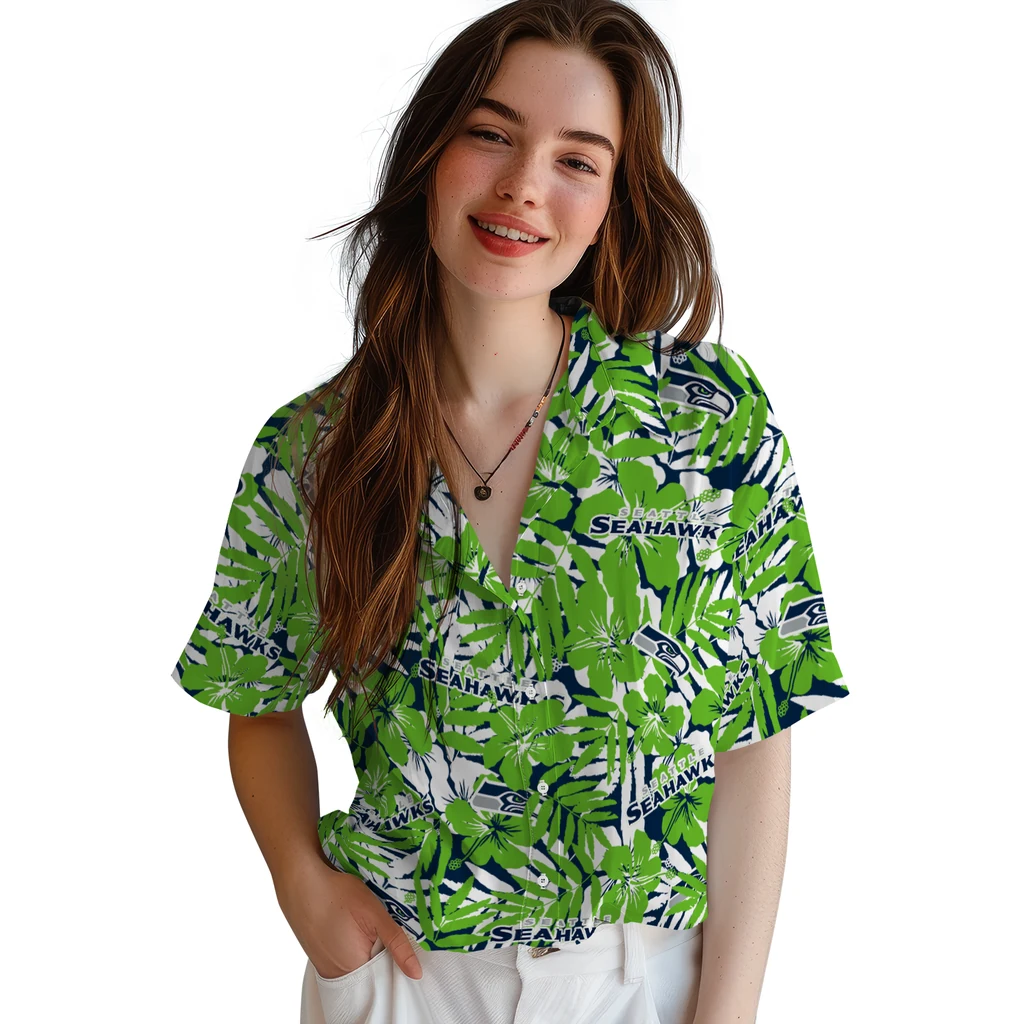 Seattle Seahawks Hawaiian Shirt - Hibiscus Overlay seattle seahawks hibiscus overlay hawaiian shirts latest model