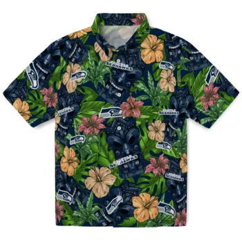 seattle seahawks tiki jungle blue hawaiian shirts best selling