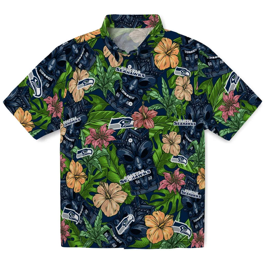 Seattle Seahawks Hawaiian Shirt - Hibiscus Tiki Jungle seattle seahawks tiki jungle blue hawaiian shirts best selling
