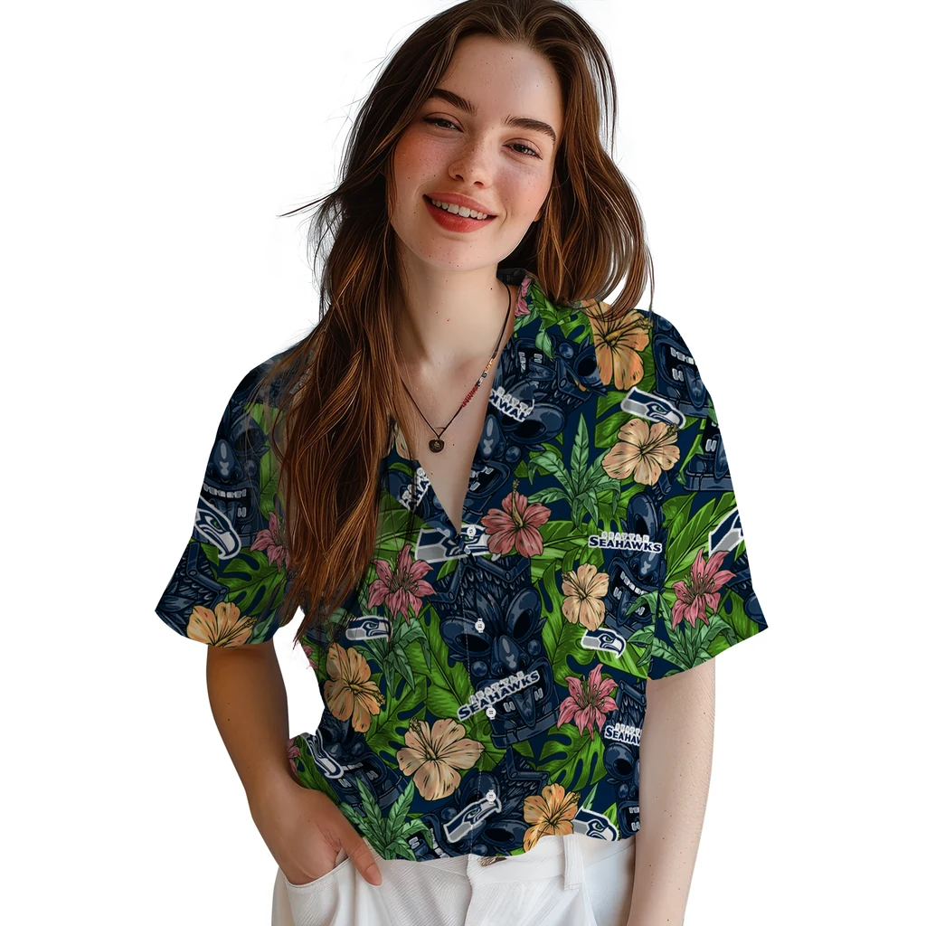 Seattle Seahawks Hawaiian Shirt - Hibiscus Tiki Jungle seattle seahawks tiki jungle blue hawaiian shirts latest model