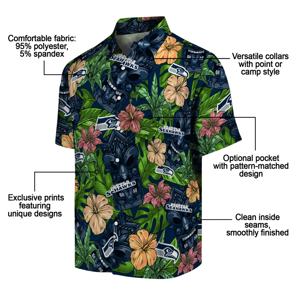 Seattle Seahawks Hawaiian Shirt - Hibiscus Tiki Jungle seattle seahawks tiki jungle blue hawaiian shirts new arrival