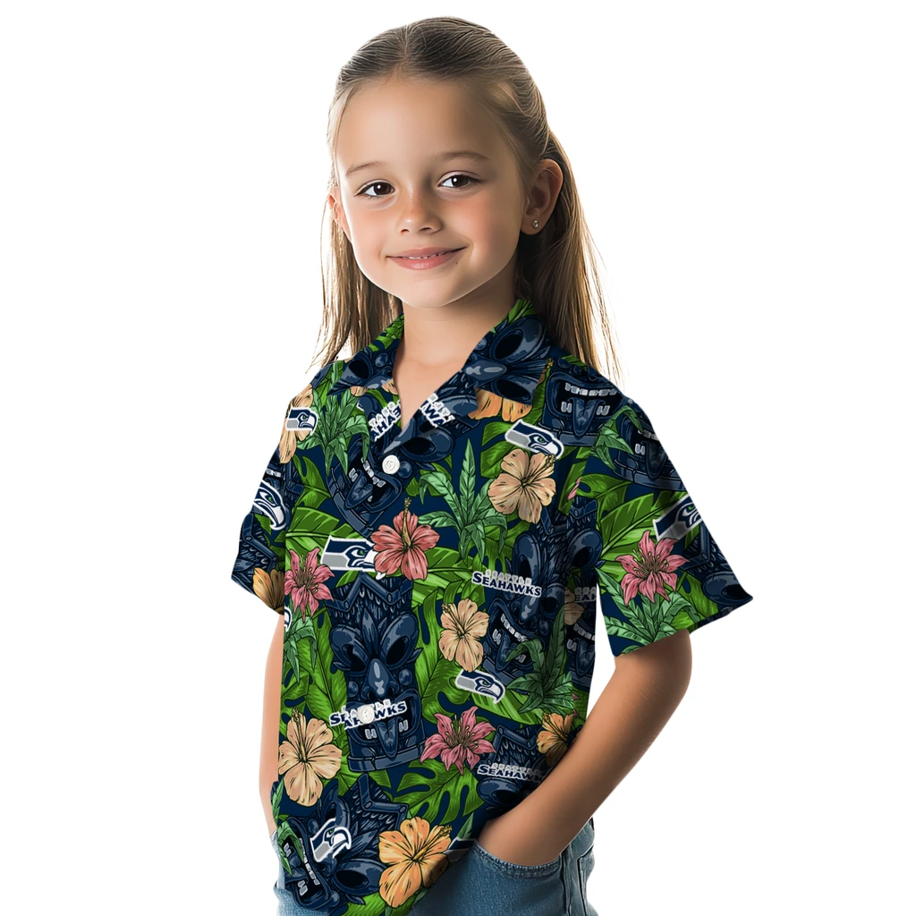 Seattle Seahawks Hawaiian Shirt - Hibiscus Tiki Jungle seattle seahawks tiki jungle blue hawaiian shirts premium grade