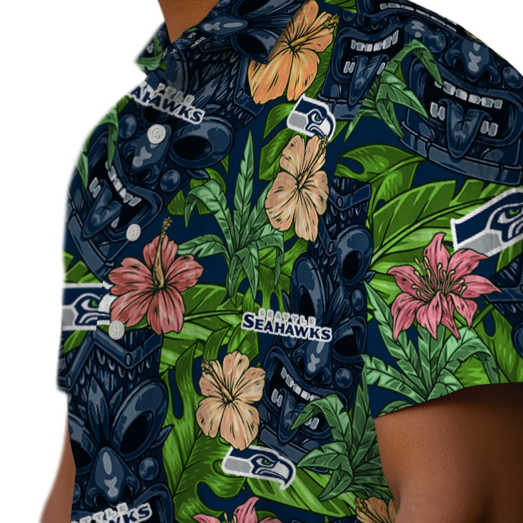 Seattle Seahawks Hawaiian Shirt - Hibiscus Tiki Jungle seattle seahawks tiki jungle blue hawaiian shirts trendy