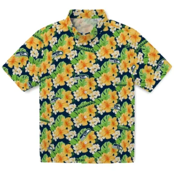 seattle seahawks hibiscus tropics blue yellow hawaiian shirts best selling