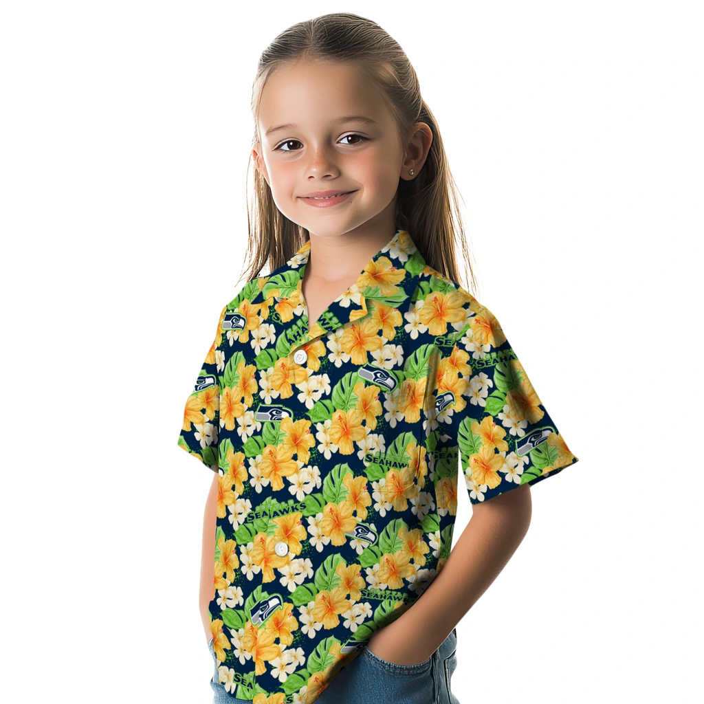Seattle Seahawks Hawaiian Shirt - Hibiscus Tropics seattle seahawks hibiscus tropics blue yellow hawaiian shirts premium grade