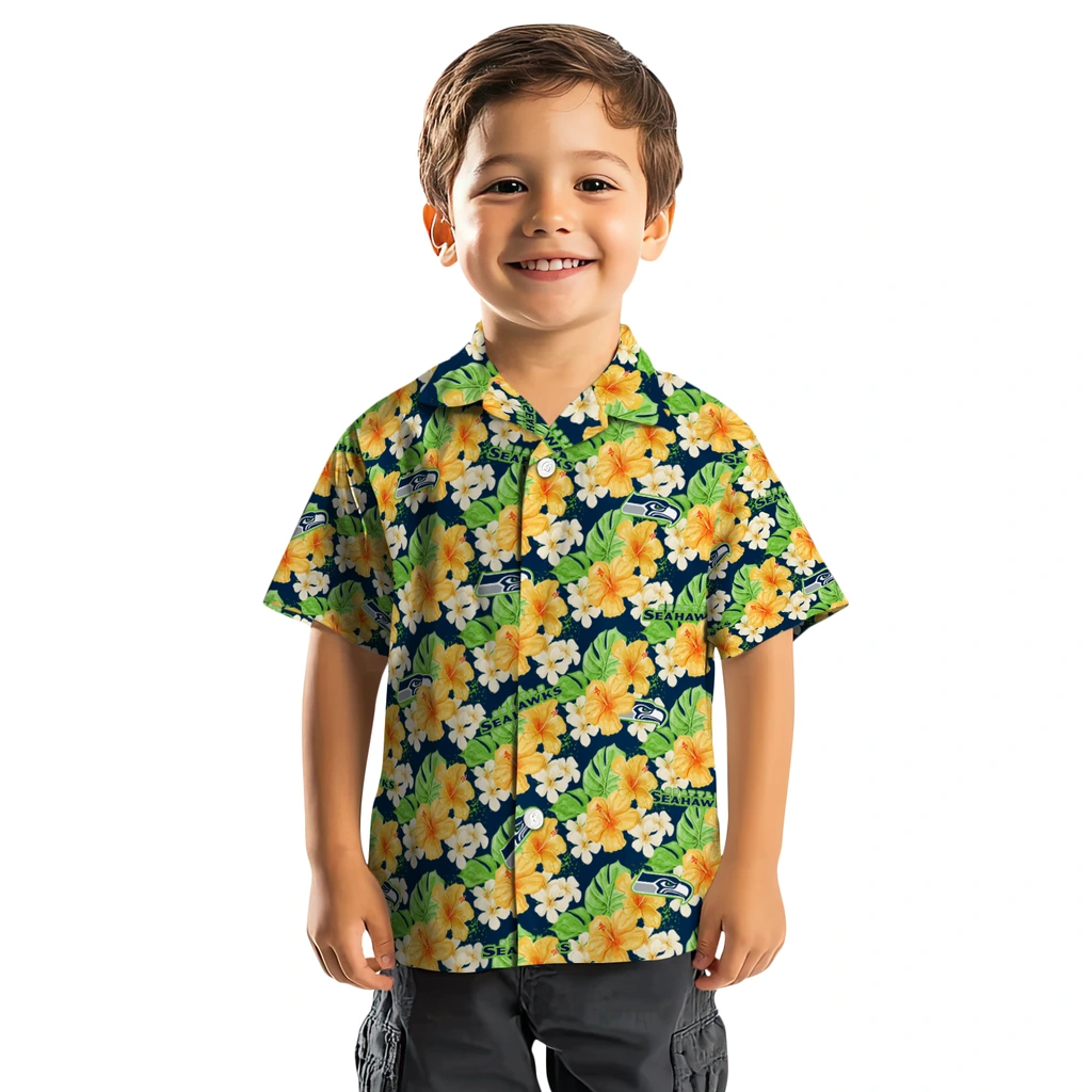 Seattle Seahawks Hawaiian Shirt - Hibiscus Tropics seattle seahawks hibiscus tropics blue yellow hawaiian shirts top rated