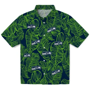 seattle seahawks leaf outline blue hawaiian shirts best selling