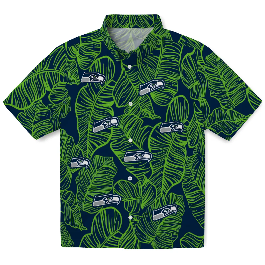 Seattle Seahawks Hawaiian Shirt - Leaf Outline seattle seahawks leaf outline blue hawaiian shirts best selling