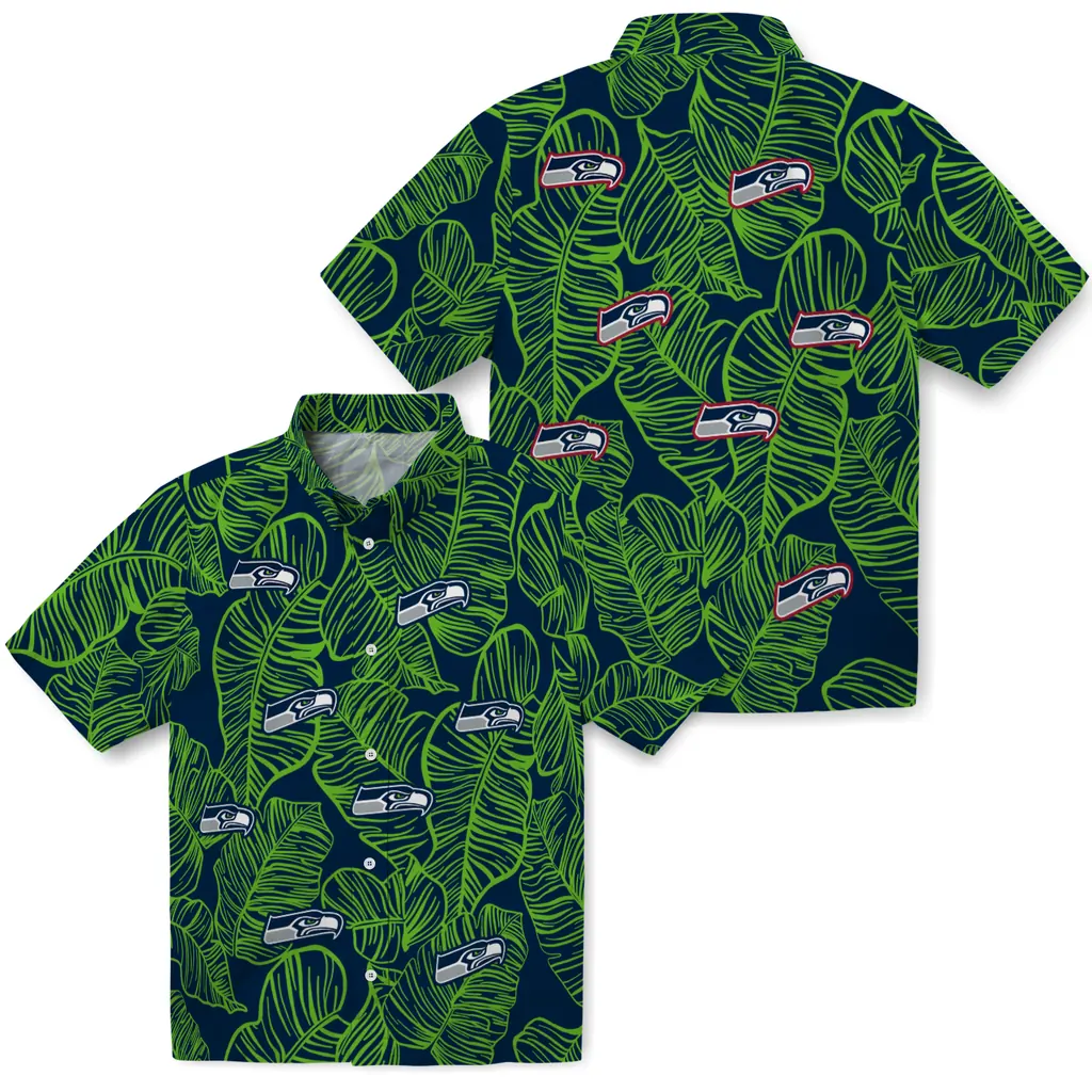 Seattle Seahawks Hawaiian Shirt - Leaf Outline seattle seahawks leaf outline blue hawaiian shirts high quality