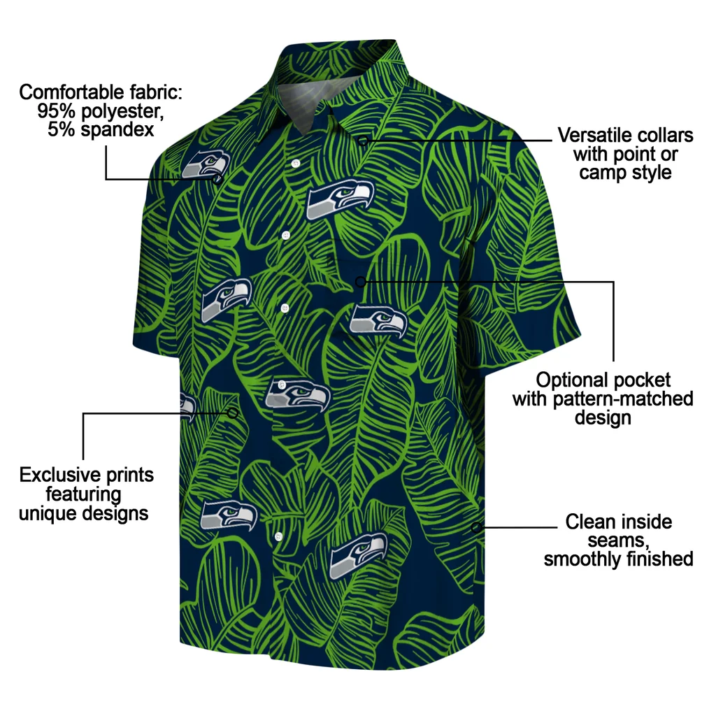 Seattle Seahawks Hawaiian Shirt - Leaf Outline seattle seahawks leaf outline blue hawaiian shirts new arrival