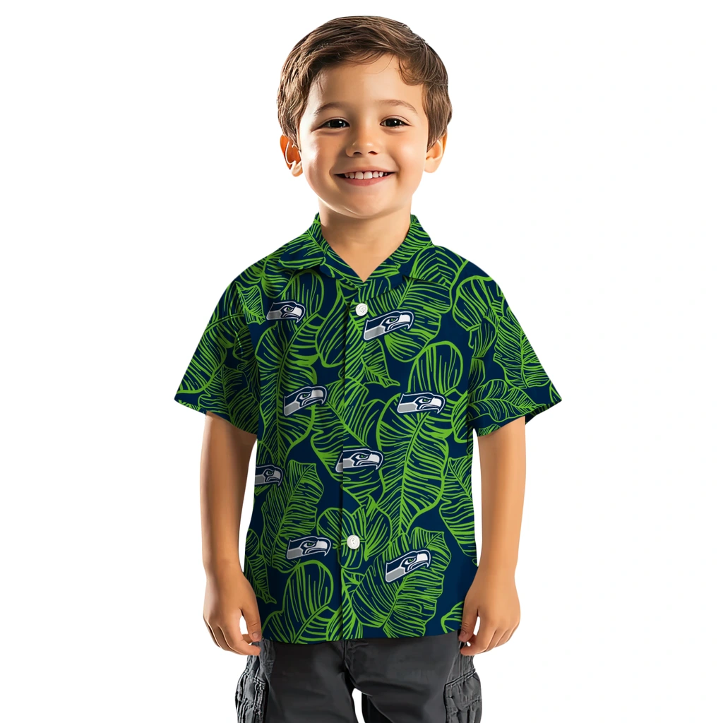 Seattle Seahawks Hawaiian Shirt - Leaf Outline seattle seahawks leaf outline blue hawaiian shirts top rated