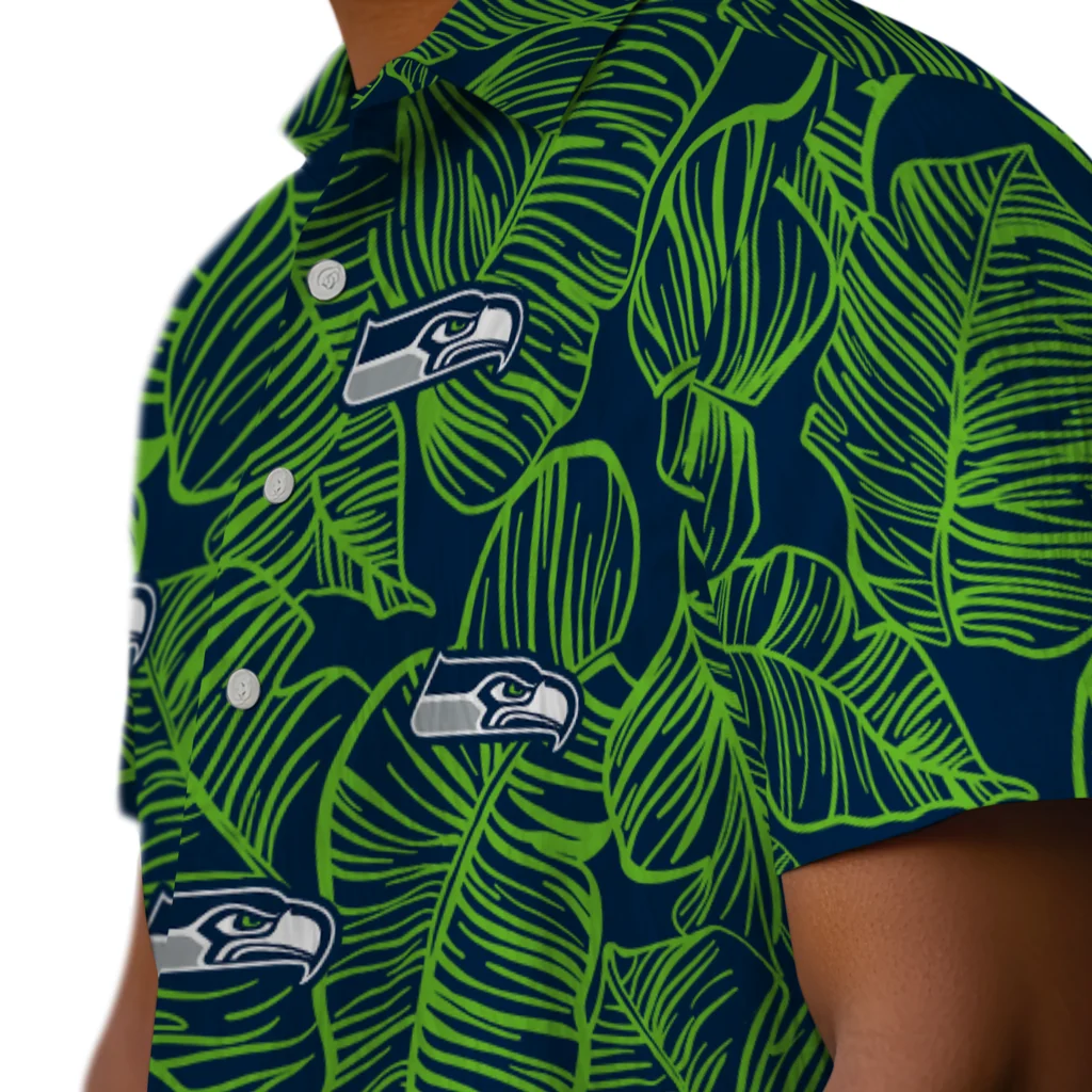 Seattle Seahawks Hawaiian Shirt - Leaf Outline seattle seahawks leaf outline blue hawaiian shirts trendy