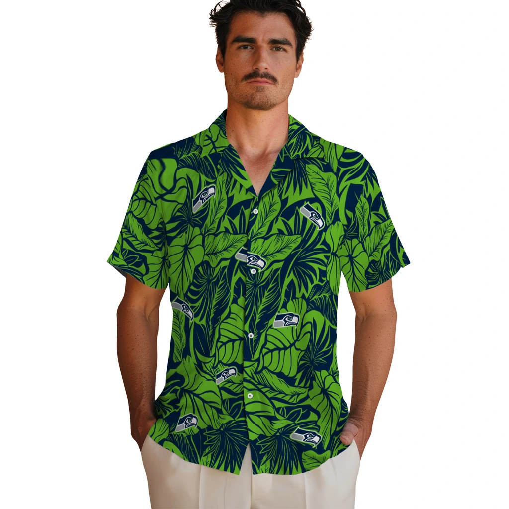 Seattle Seahawks Hawaiian Shirt - Monstera Layer seattle seahawks monstera layer blue hawaiian shirts fashion forward