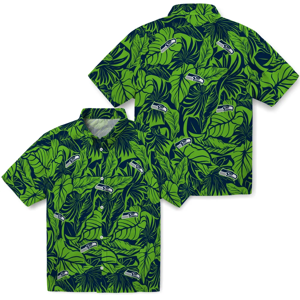 Seattle Seahawks Hawaiian Shirt - Monstera Layer seattle seahawks monstera layer blue hawaiian shirts high quality