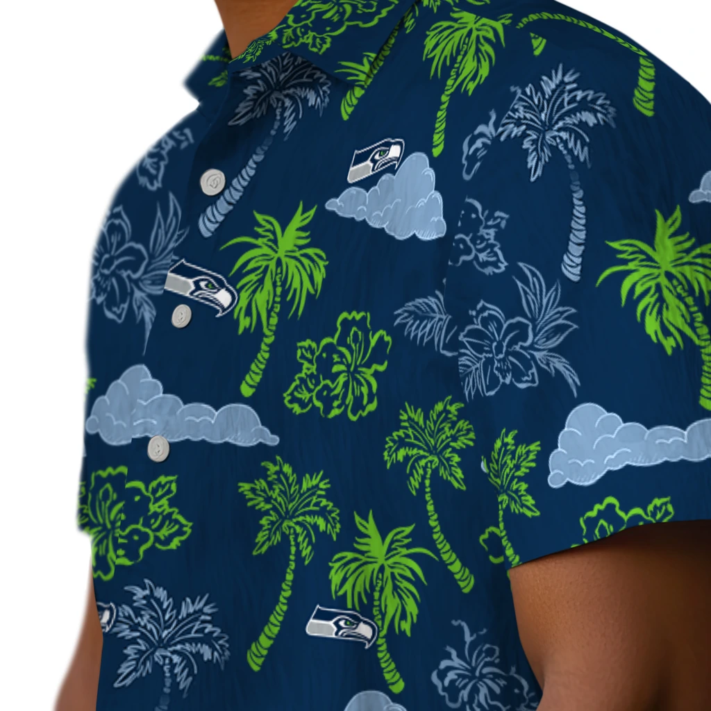 Seattle Seahawks Hawaiian Shirt - Palm And Clouds seattle seahawks palm and clouds blue hawaiian shirts trendy