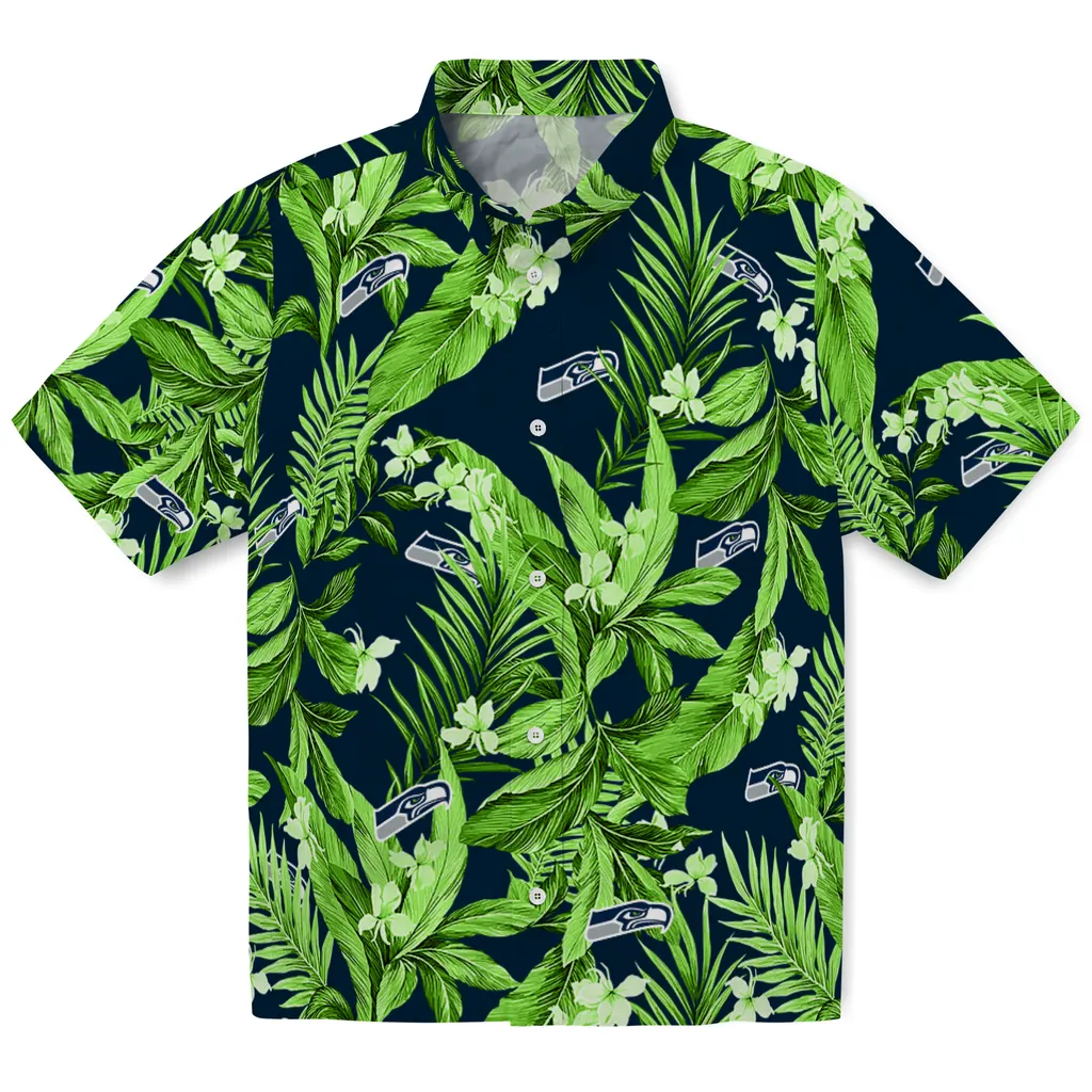 Seattle Seahawks Hawaiian Shirt - Palm Leaves seattle seahawks palm leaves blue hawaiian shirts best selling