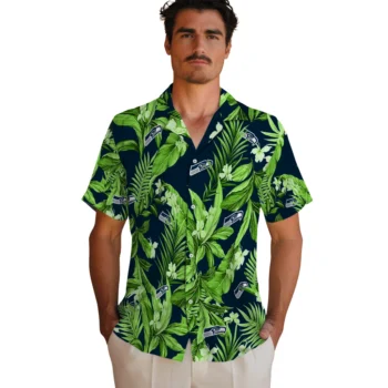 seattle seahawks palm leaves blue hawaiian shirts fashion forward