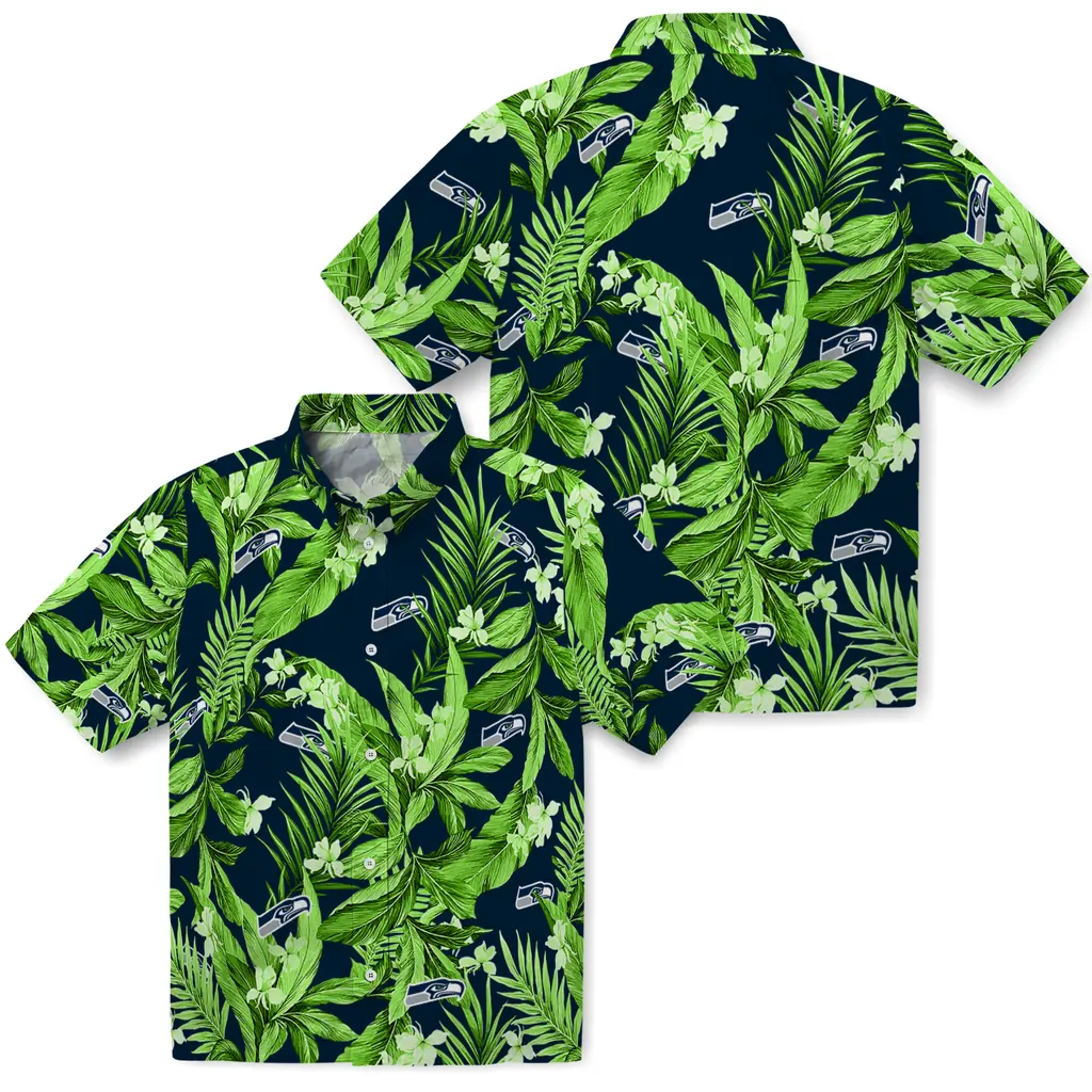 Seattle Seahawks Hawaiian Shirt - Palm Leaves seattle seahawks palm leaves blue hawaiian shirts high quality