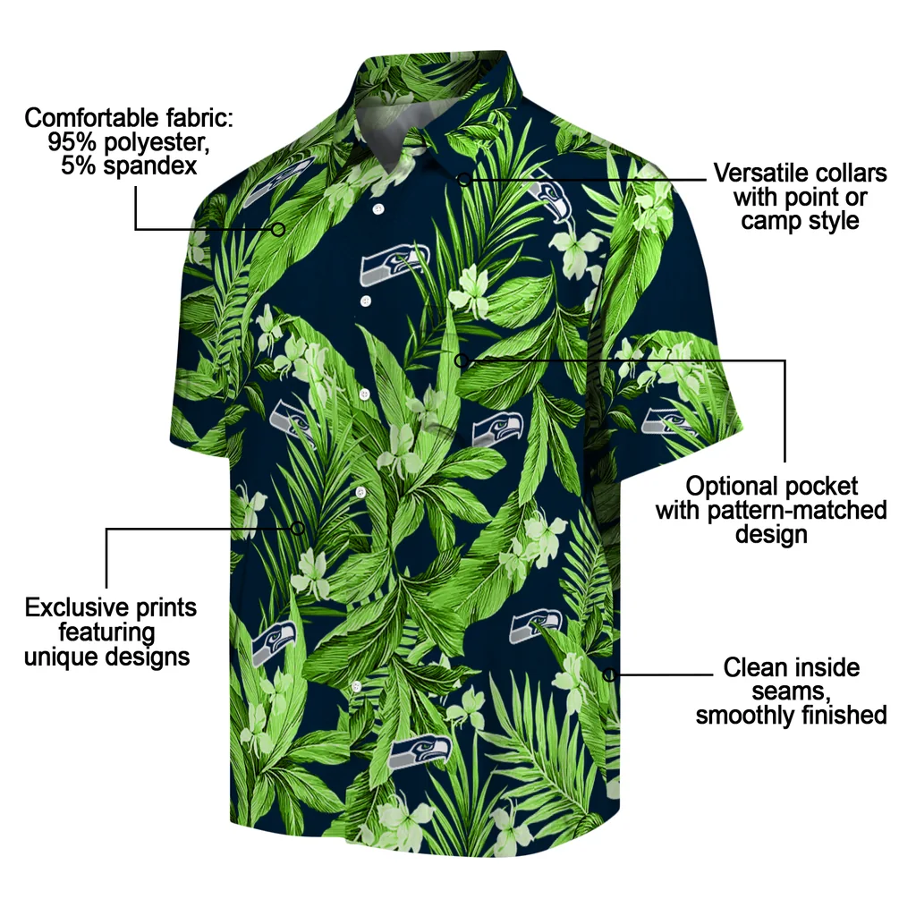 Seattle Seahawks Hawaiian Shirt - Palm Leaves seattle seahawks palm leaves blue hawaiian shirts new arrival