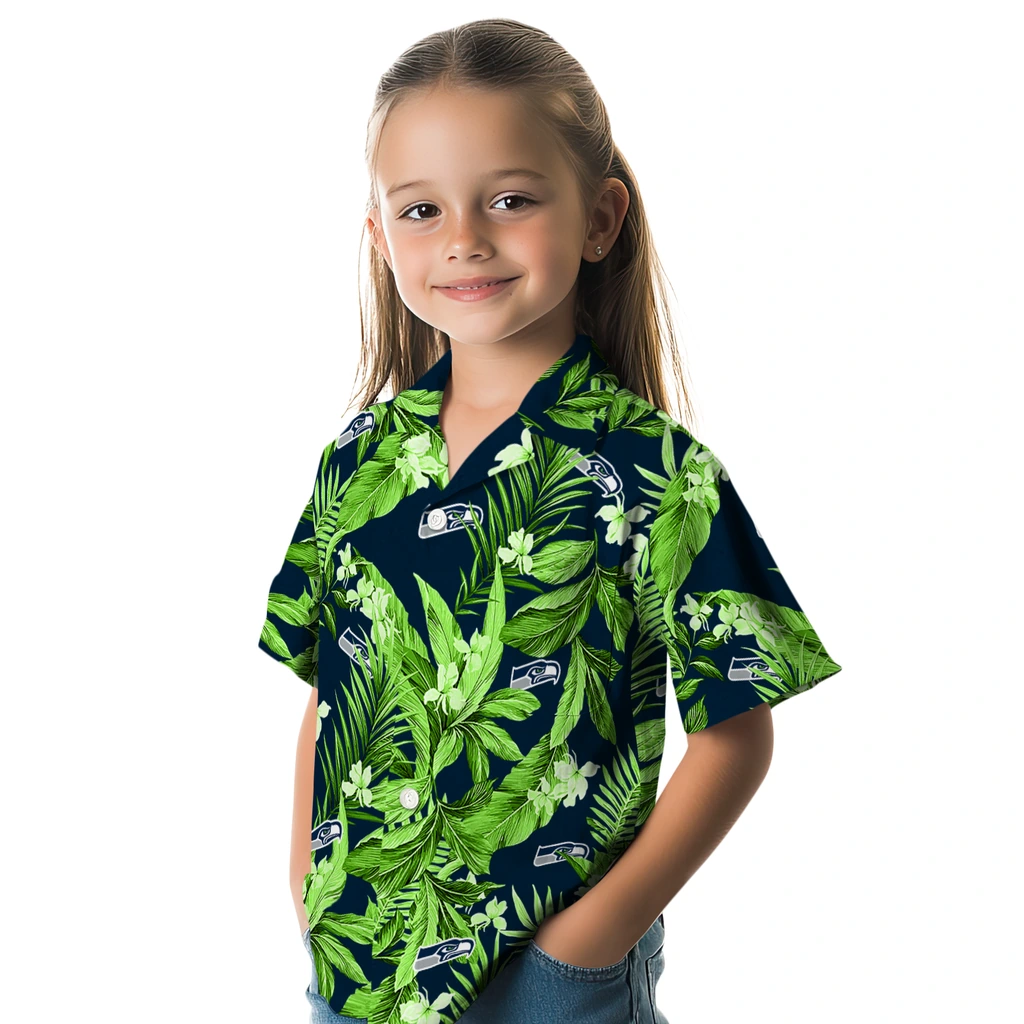 Seattle Seahawks Hawaiian Shirt - Palm Leaves seattle seahawks palm leaves blue hawaiian shirts premium grade