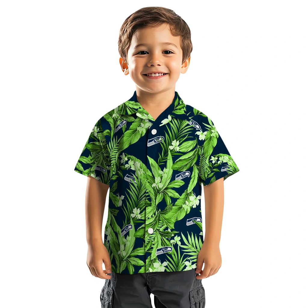Seattle Seahawks Hawaiian Shirt - Palm Leaves seattle seahawks palm leaves blue hawaiian shirts top rated
