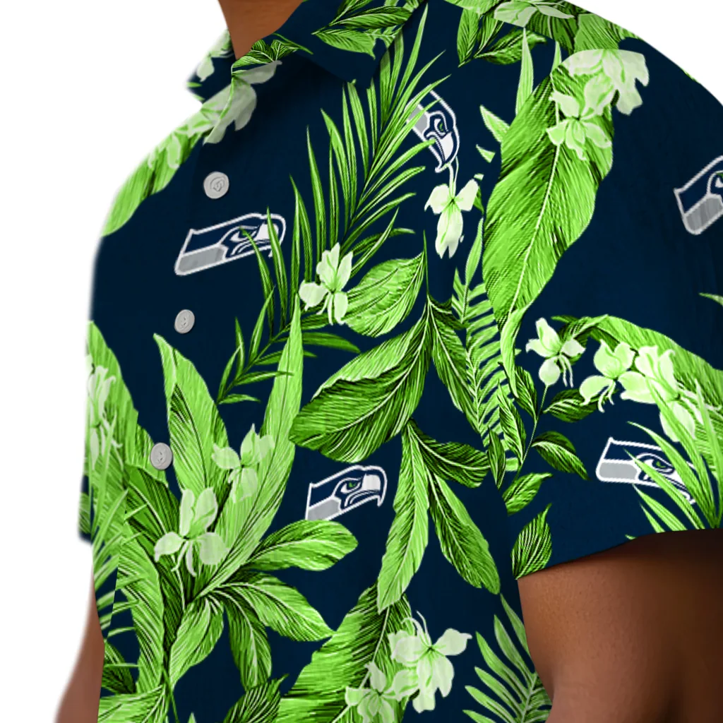 Seattle Seahawks Hawaiian Shirt - Palm Leaves seattle seahawks palm leaves blue hawaiian shirts trendy