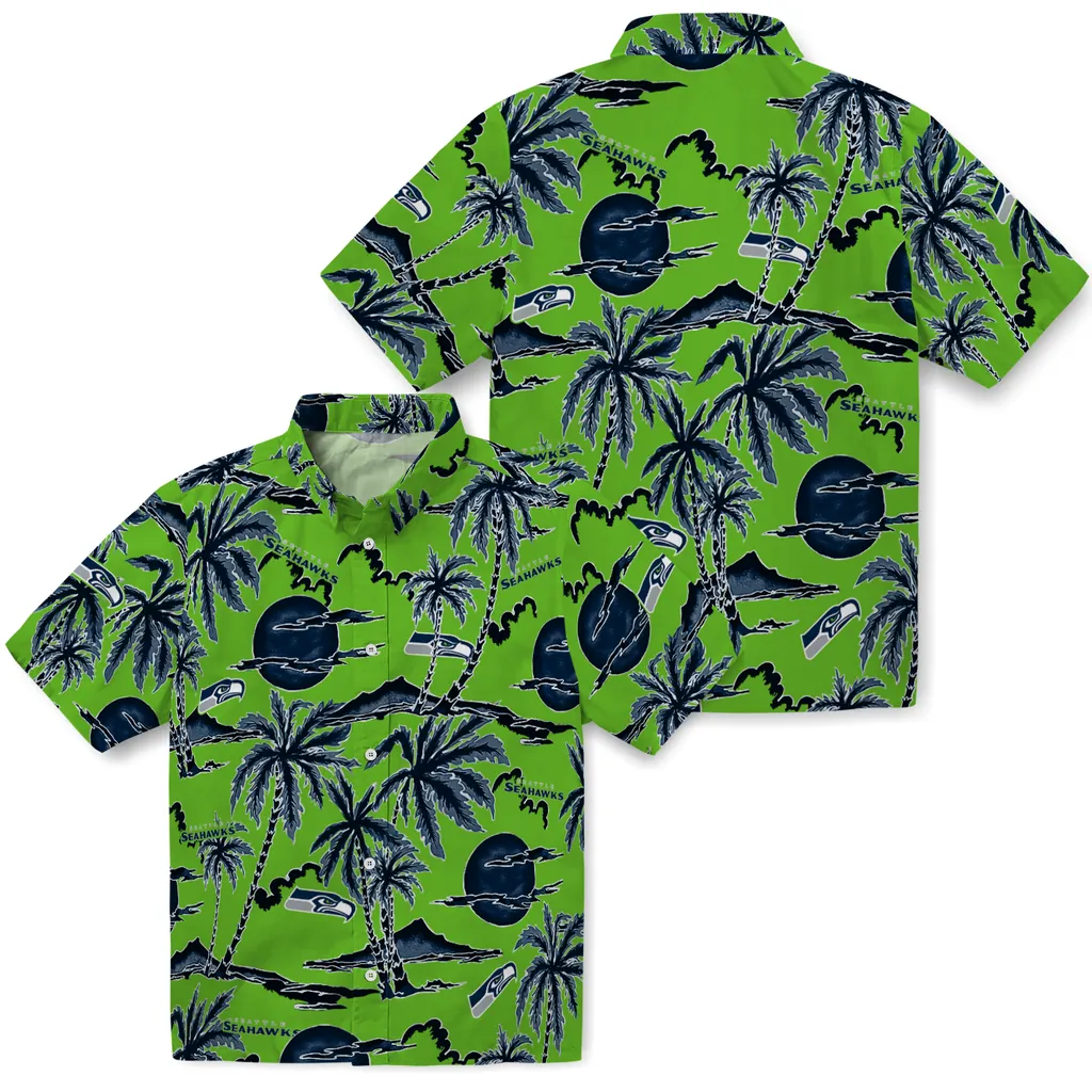 Seattle Seahawks Hawaiian Shirt - Palm Sunset seattle seahawks palm sunset hawaiian shirts high quality