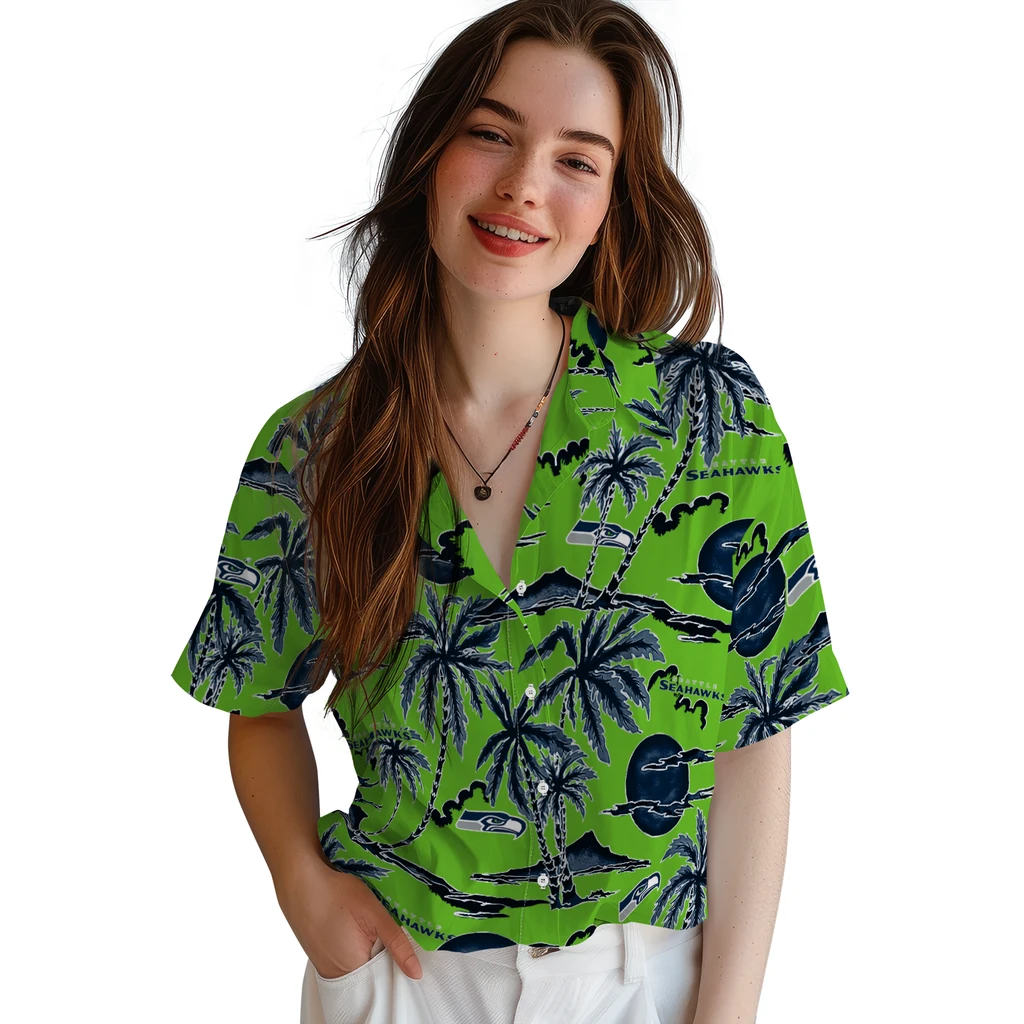 Seattle Seahawks Hawaiian Shirt - Palm Sunset seattle seahawks palm sunset hawaiian shirts latest model