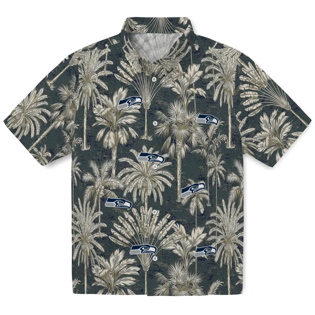 Seattle Seahawks Hawaiian Shirt - Vintage Palm Tree seattle seahawks palm shadows blue hawaiian shirts best selling