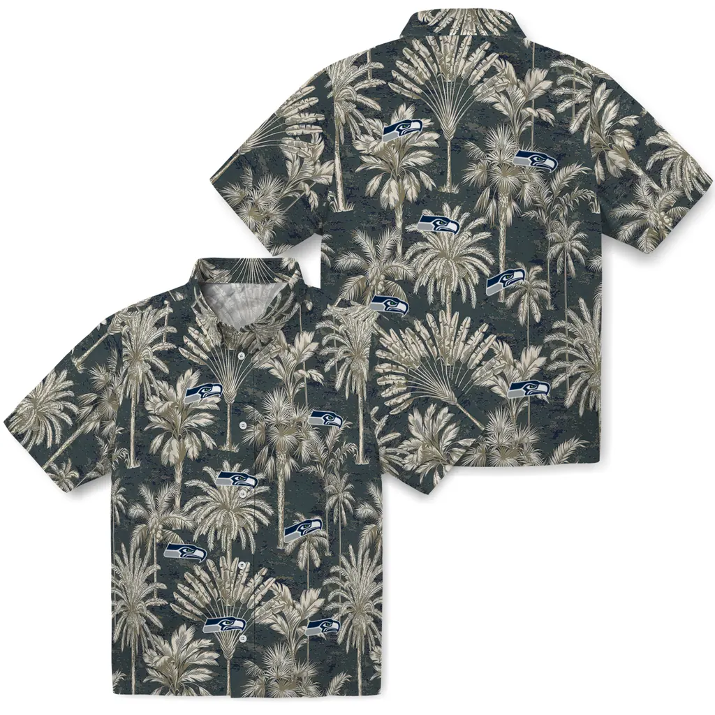 Seattle Seahawks Hawaiian Shirt - Vintage Palm Tree seattle seahawks palm shadows blue hawaiian shirts high quality