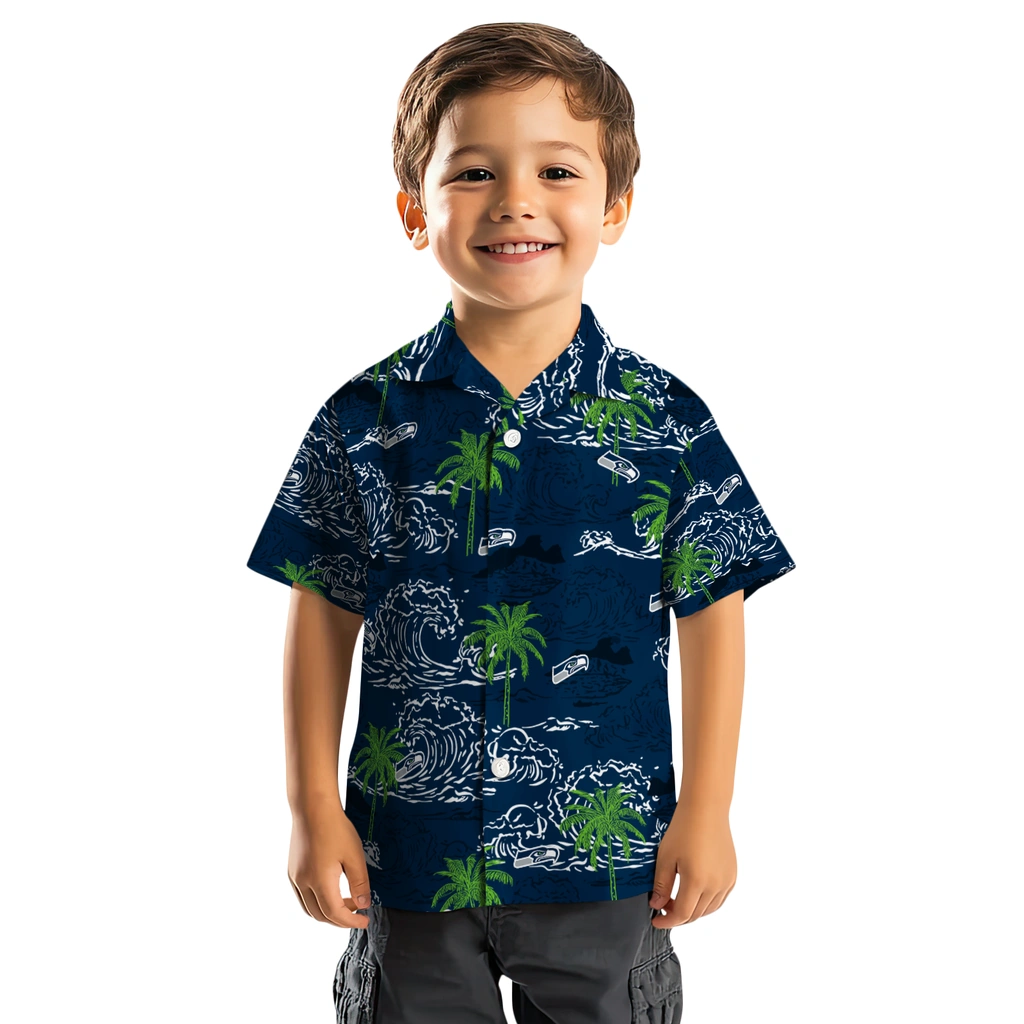 Seattle Seahawks Hawaiian Shirt - Wave Palm seattle seahawks wave palm blue hawaiian shirts top rated